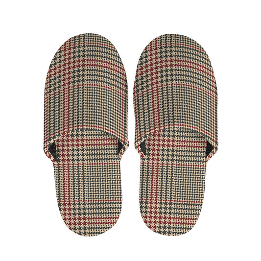 Brown Beige And Red Glen Plaid Print Slippers