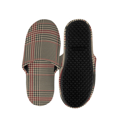 Brown Beige And Red Glen Plaid Print Slippers