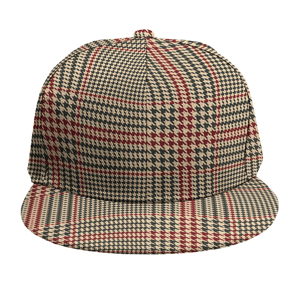 Brown Beige And Red Glen Plaid Print Snapback Cap