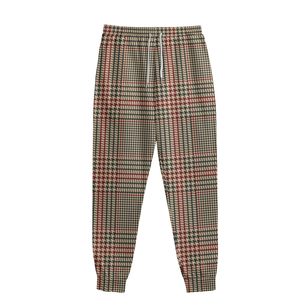 Brown Beige And Red Glen Plaid Print Sweatpants