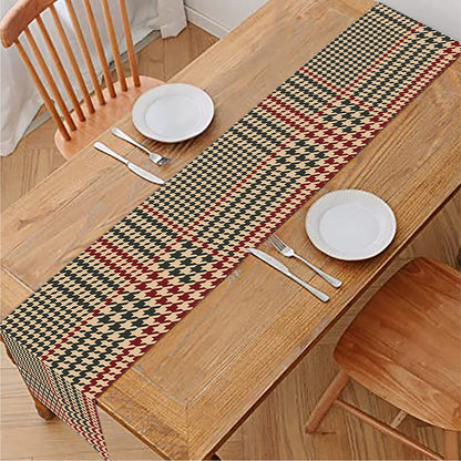 Brown Beige And Red Glen Plaid Print Table Runner