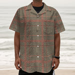 Brown Beige And Red Glen Plaid Print Textured Short Sleeve Shirt