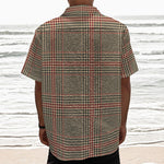 Brown Beige And Red Glen Plaid Print Textured Short Sleeve Shirt