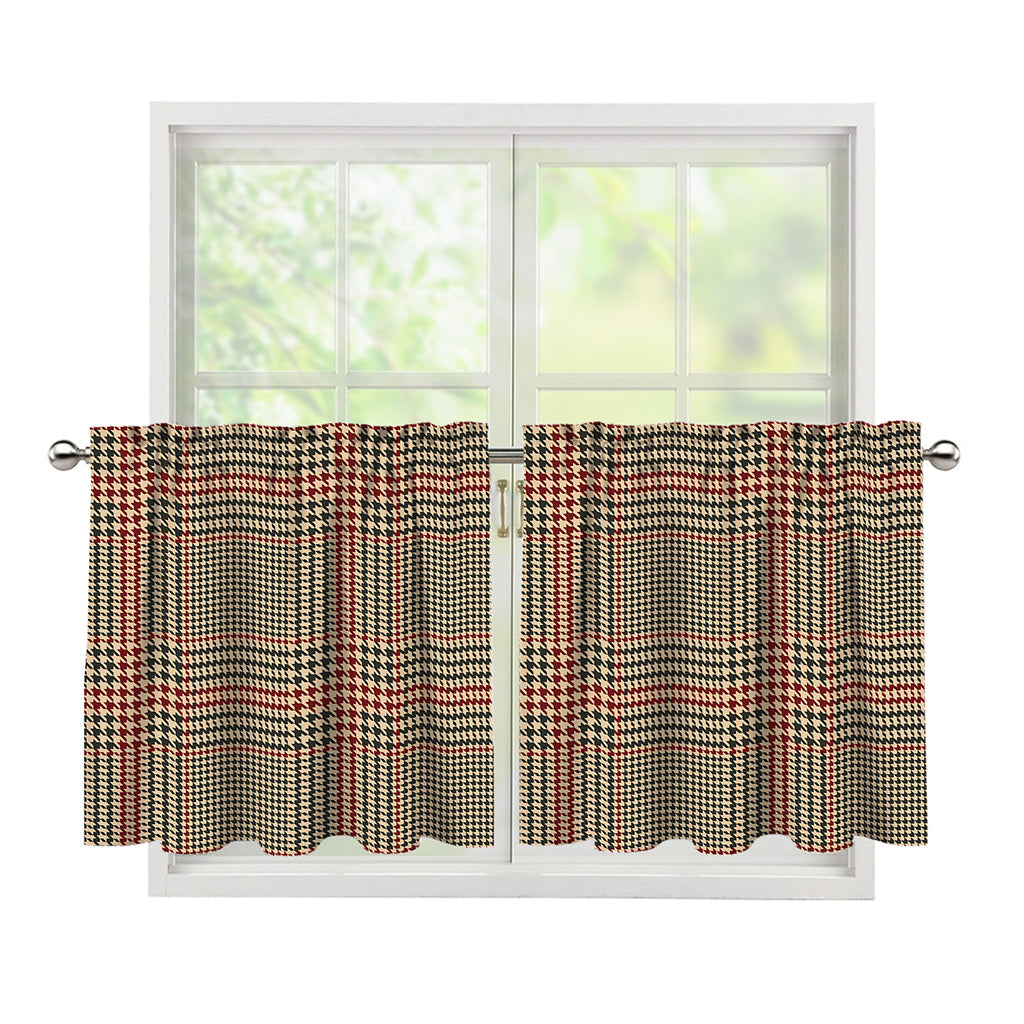 Brown Beige And Red Glen Plaid Print Tier Curtains