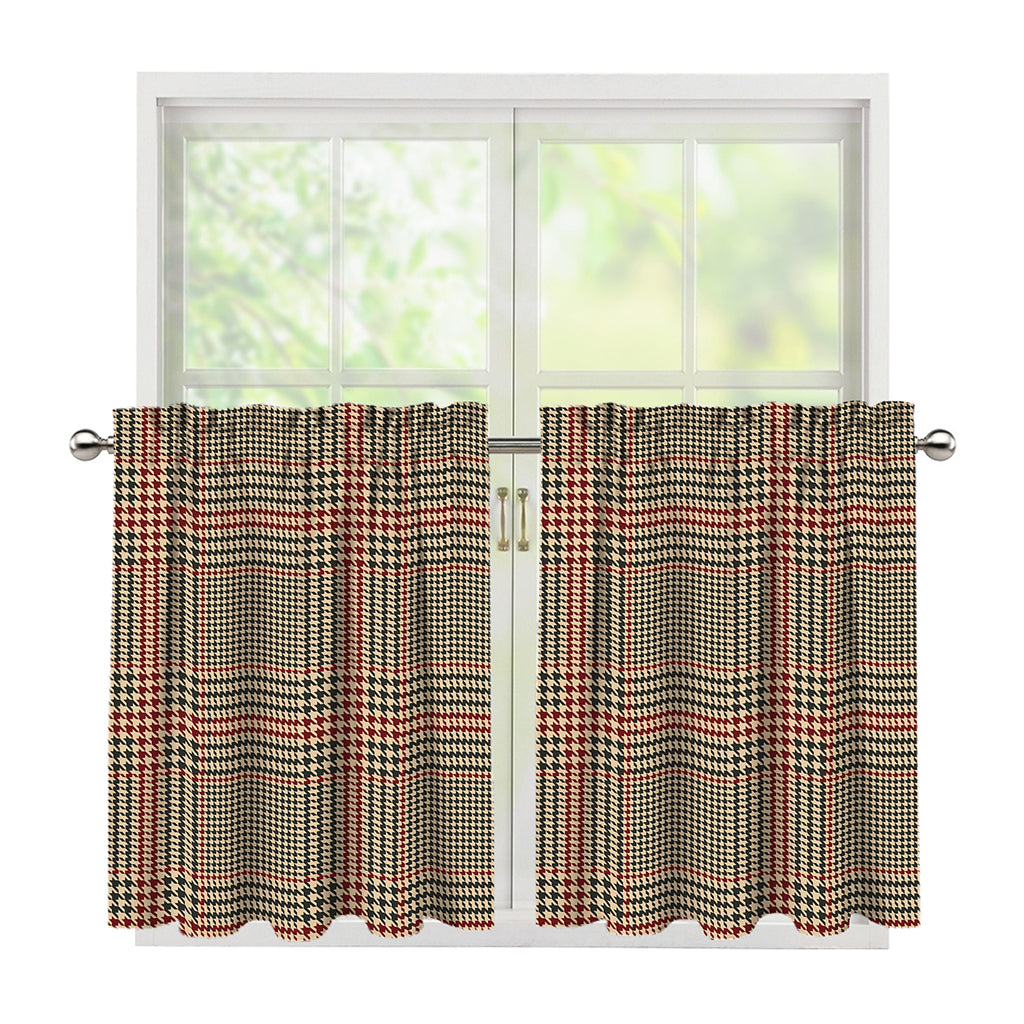 Brown Beige And Red Glen Plaid Print Tier Curtains