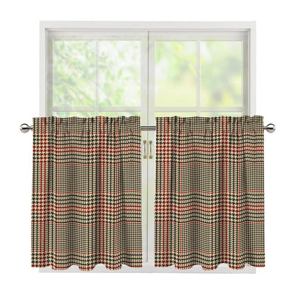 Brown Beige And Red Glen Plaid Print Tier Curtains