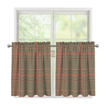 Brown Beige And Red Glen Plaid Print Tier Curtains