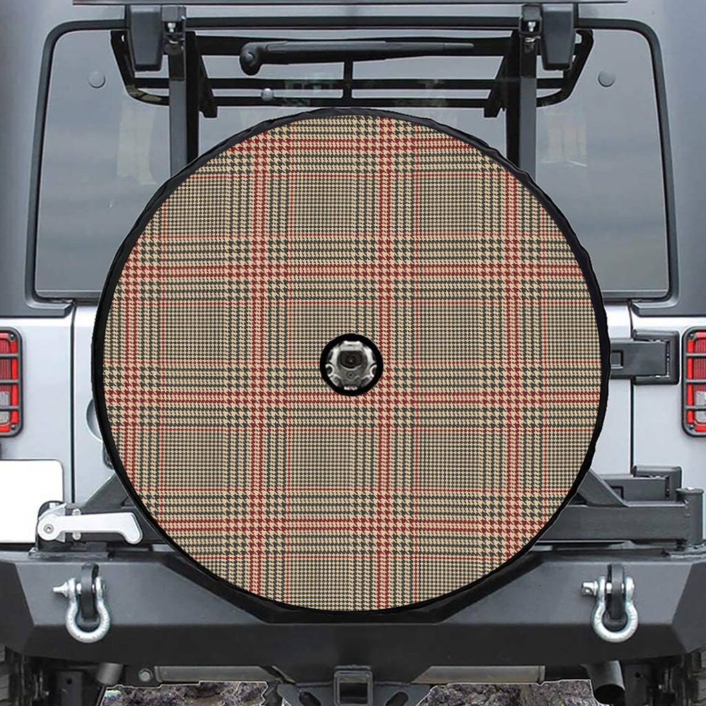 Brown Beige And Red Glen Plaid Print Tire Cover With Camera Hole