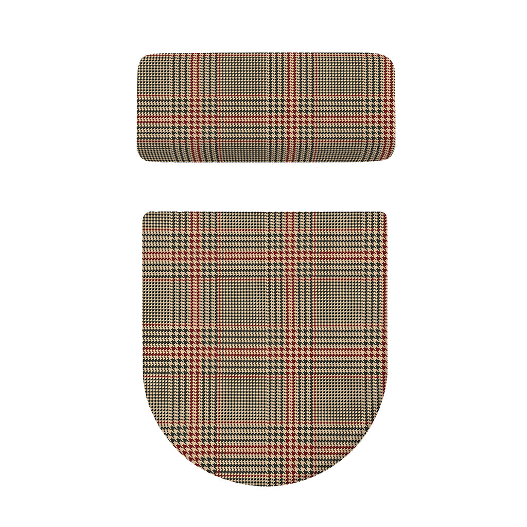 Brown Beige And Red Glen Plaid Print Toilet Lid And Tank Cover Set