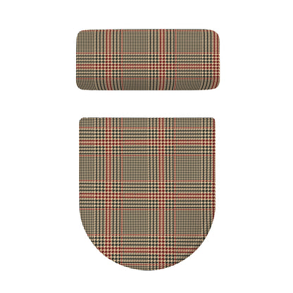 Brown Beige And Red Glen Plaid Print Toilet Lid And Tank Cover Set