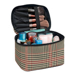 Brown Beige And Red Glen Plaid Print Travel Makeup Bag