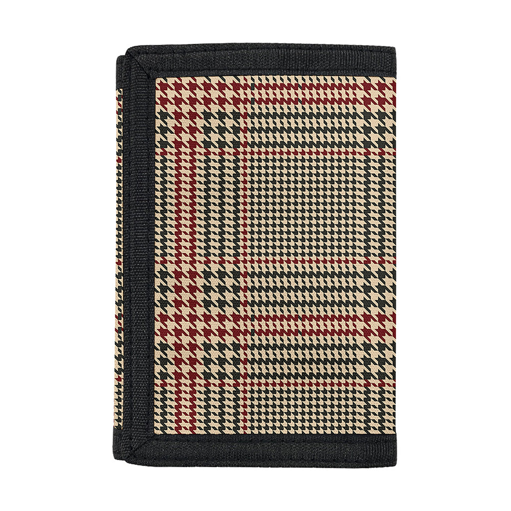 Brown Beige And Red Glen Plaid Print Trifold Wallet