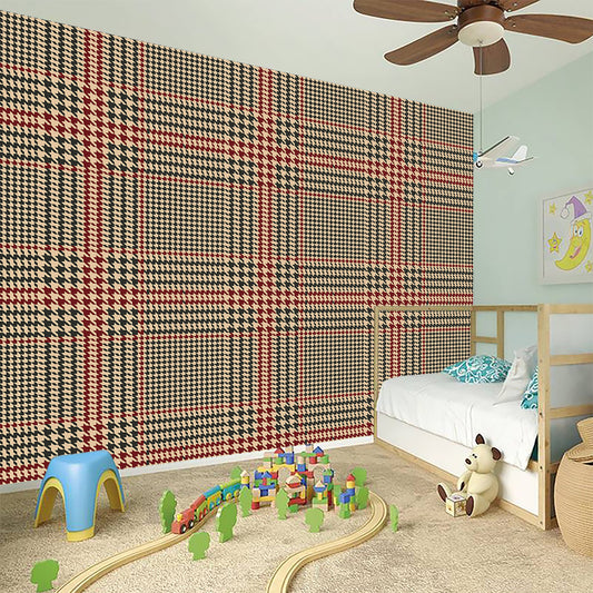 Brown Beige And Red Glen Plaid Print Wall Sticker