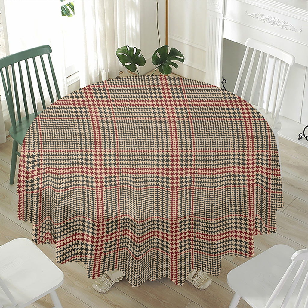 Brown Beige And Red Glen Plaid Print Waterproof Round Tablecloth