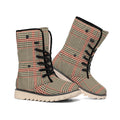 Brown Beige And Red Glen Plaid Print Winter Boots