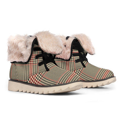 Brown Beige And Red Glen Plaid Print Winter Boots