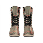 Brown Beige And Red Glen Plaid Print Winter Boots