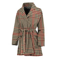 Brown Beige And Red Glen Plaid Print Women's Bathrobe