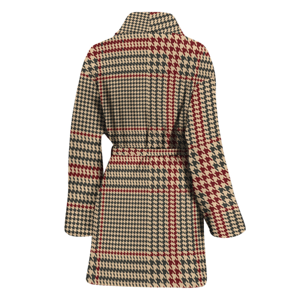 Brown Beige And Red Glen Plaid Print Women's Bathrobe