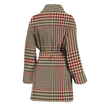 Brown Beige And Red Glen Plaid Print Women's Bathrobe