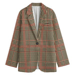 Brown Beige And Red Glen Plaid Print Women's Blazer