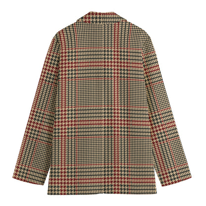 Brown Beige And Red Glen Plaid Print Women's Blazer