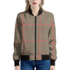 Brown Beige And Red Glen Plaid Print Women's Bomber Jacket