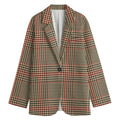 Brown Beige And Red Glen Plaid Print Women's Cotton Blazer