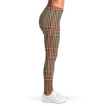 Brown Beige And Red Glen Plaid Print Women's Leggings