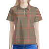 Brown Beige And Red Glen Plaid Print Women's Polo Shirt