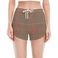 Brown Beige And Red Glen Plaid Print Women's Split Running Shorts