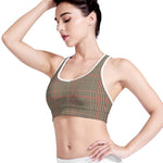 Brown Beige And Red Glen Plaid Print Women's Sports Bra