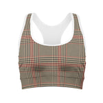 Brown Beige And Red Glen Plaid Print Women's Sports Bra