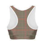 Brown Beige And Red Glen Plaid Print Women's Sports Bra
