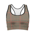 Brown Beige And Red Glen Plaid Print Women's Sports Bra