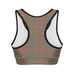 Brown Beige And Red Glen Plaid Print Women's Sports Bra