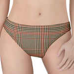 Brown Beige And Red Glen Plaid Print Women's Thong