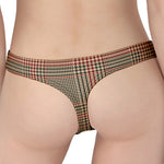 Brown Beige And Red Glen Plaid Print Women's Thong