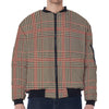 Brown Beige And Red Glen Plaid Print Zip Sleeve Bomber Jacket