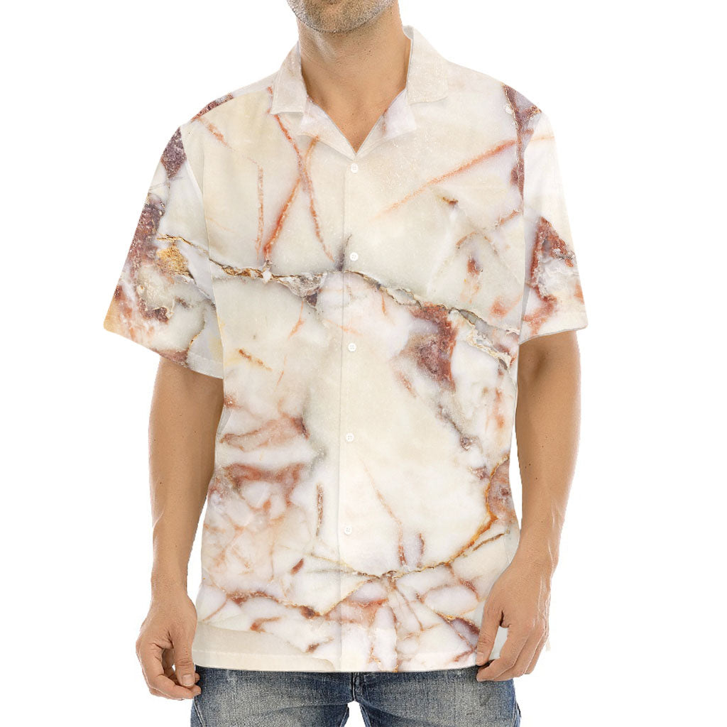 Brown Beige Marble Print Aloha Shirt