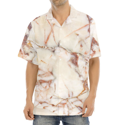 Brown Beige Marble Print Aloha Shirt
