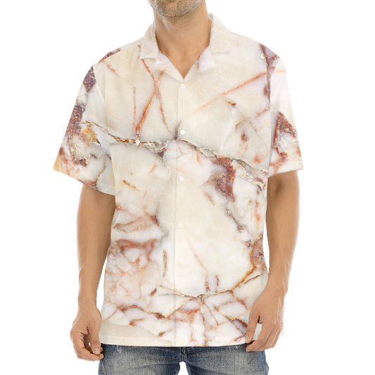 Brown Beige Marble Print Aloha Shirt
