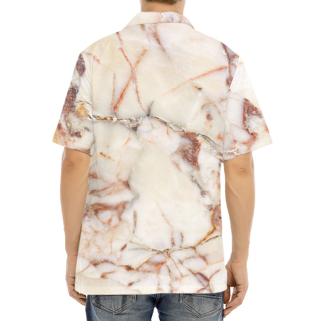 Brown Beige Marble Print Aloha Shirt