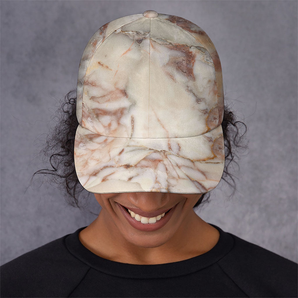 Brown Beige Marble Print Baseball Cap