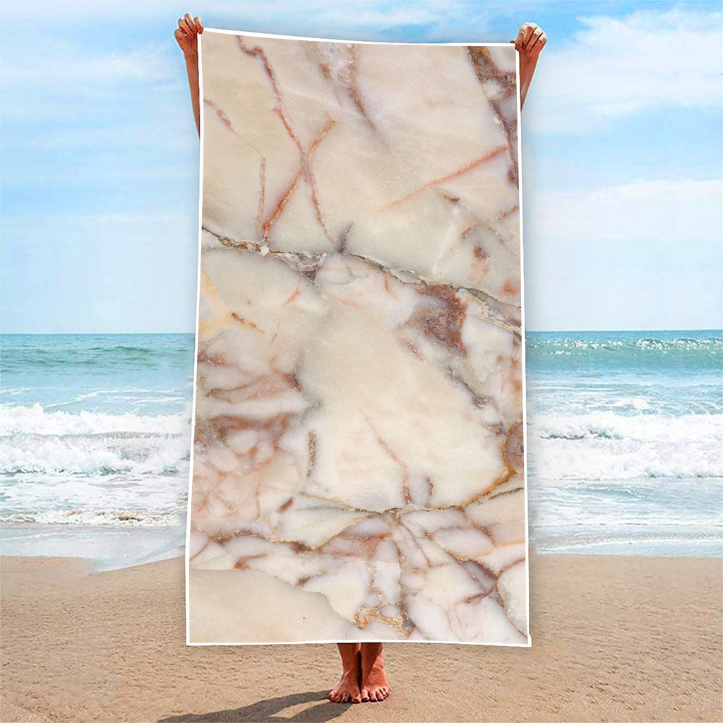 Brown Beige Marble Print Beach Towel