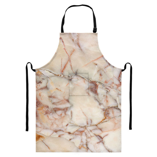 Brown Beige Marble Print Bib Apron With Pocket