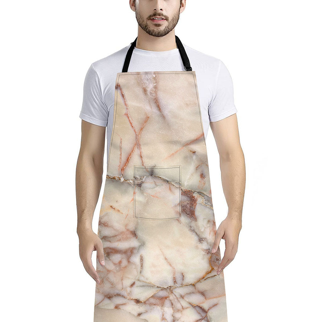 Brown Beige Marble Print Bib Apron With Pocket