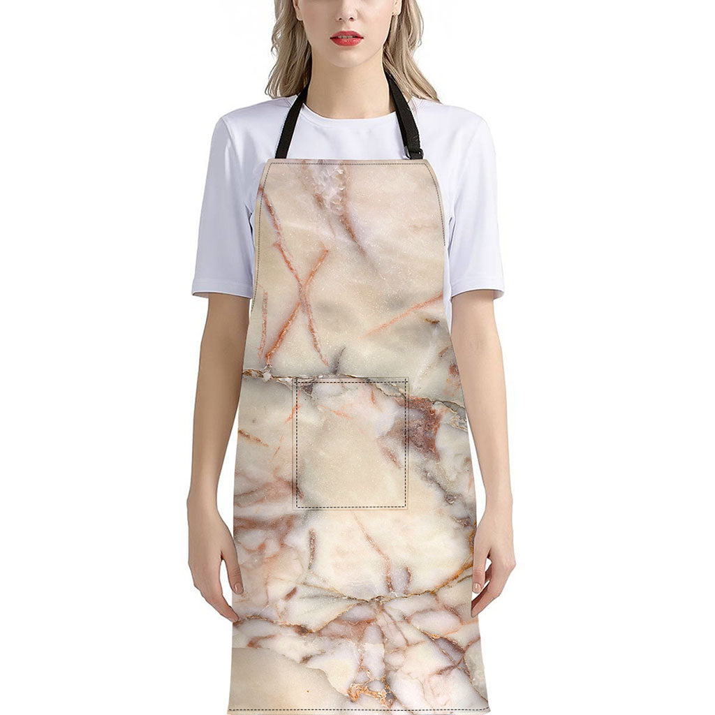 Brown Beige Marble Print Bib Apron With Pocket