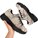 Brown Beige Marble Print Black Chunky Shoes