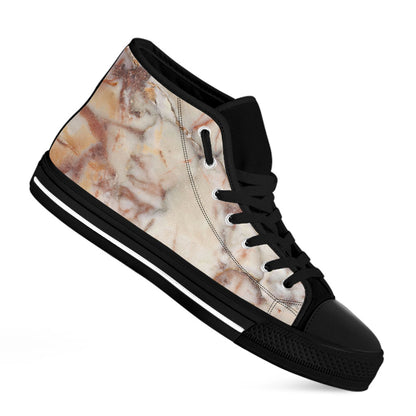 Brown Beige Marble Print Black High Top Sneakers